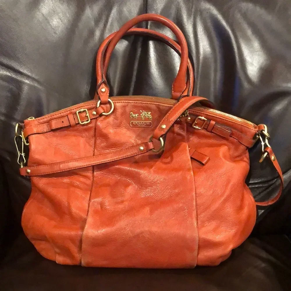 COACH Copper Orange Leather Hobo Satchel Crossbody Shoulder Bag Vintage